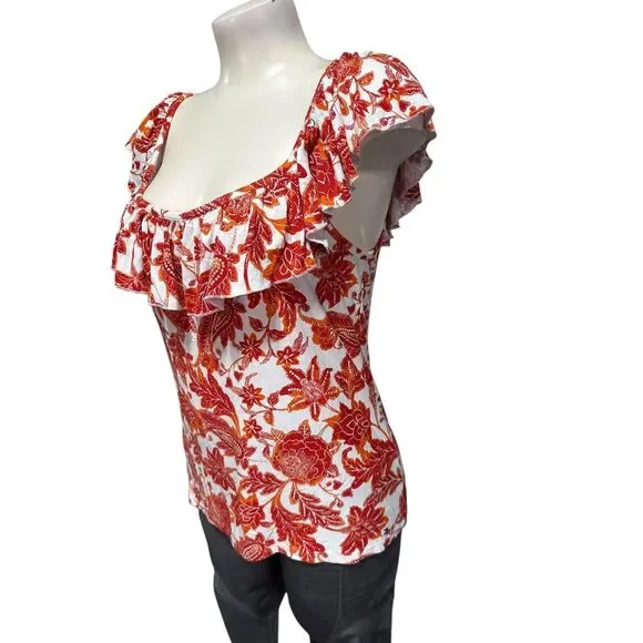 Tommy Hilfiger Women's Blouse Top Shirt Size L Floral‎ Paisley Ruffle - Picture 3 of 11